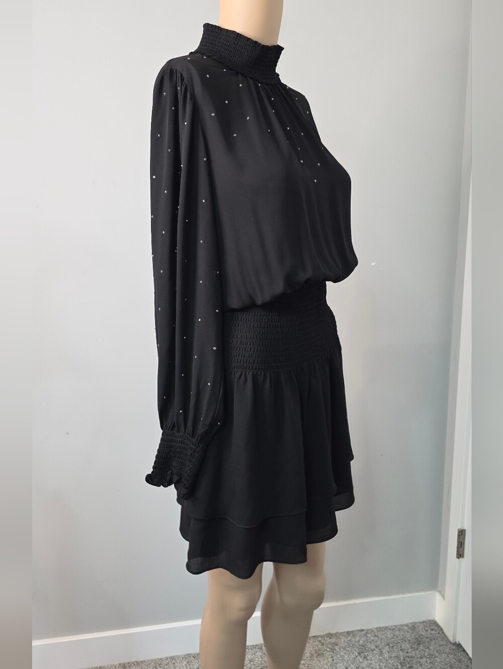 White House Black Market Black Textured Chiffon Flirty Smock Dress XXS